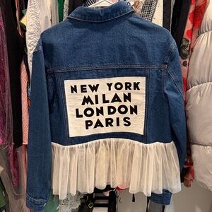 English Factory Denim Jacket with Ruffle Hem